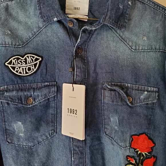 ZIP CODE 1992 Denim Button Down Shirt With Patches - Picture 6 of 6